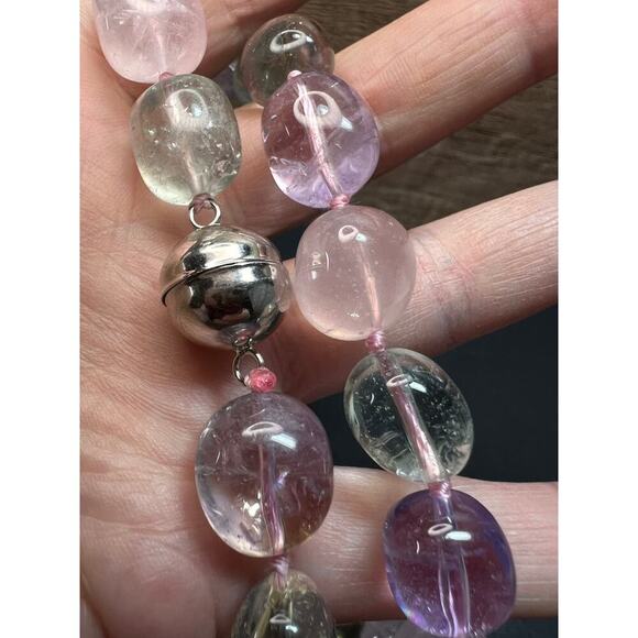 NEW Multi quartz knotted 18 inch necklace with 925 magnetic clasp - Picture 3 of 13